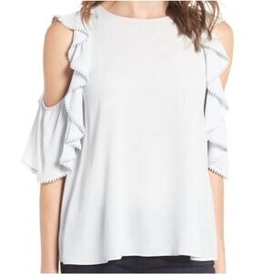 REBECCA MINKOFF WOMEN’S XS Baby Blue BOHO RUFFLE Top Blouse Light Flowy